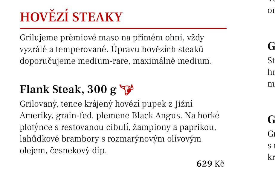 Detail sazby stálé nabídky Steakgrillu